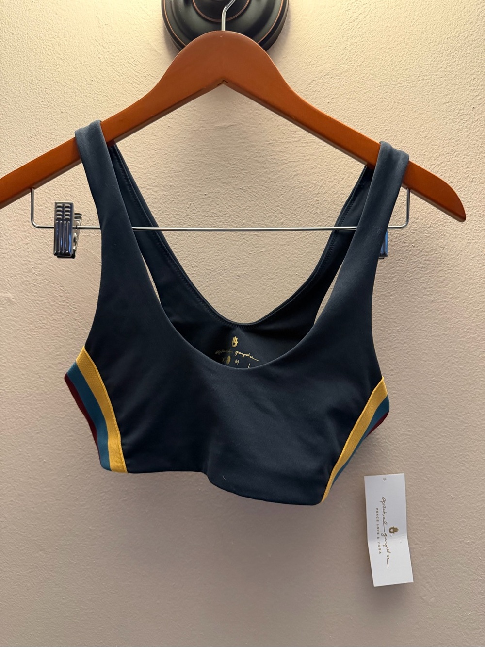 Spiritual Gangster Navy Blue Retro Stripe Sports Bra Yoga Top Small NWT